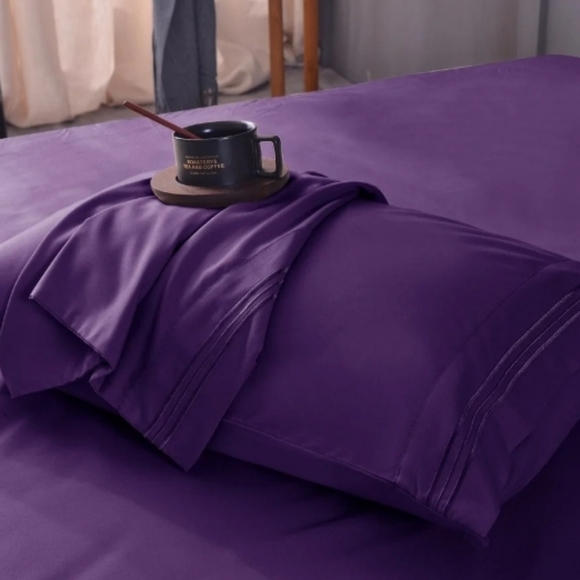 6 PCS Ultra Soft Cool Bamboo Sheet Set - King- Purple - Picture 5 of 12